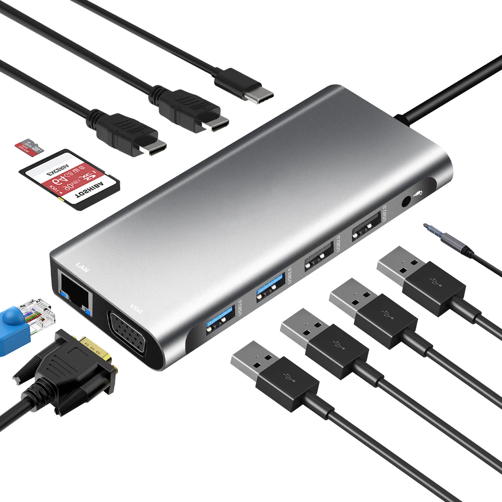Convertisseur USB Type -C, plus RJ-45 et HDMI 5 In 1 12 en 1- Station d’accueil Pour MacBook