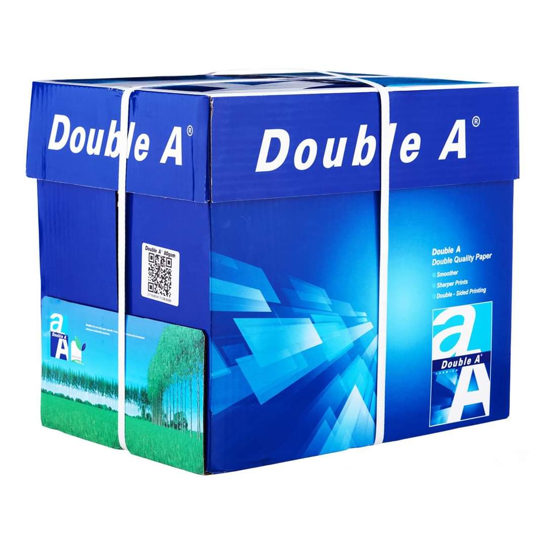 Carton de 05 Rames A4 “Double A” – feuilles blanches, 80g