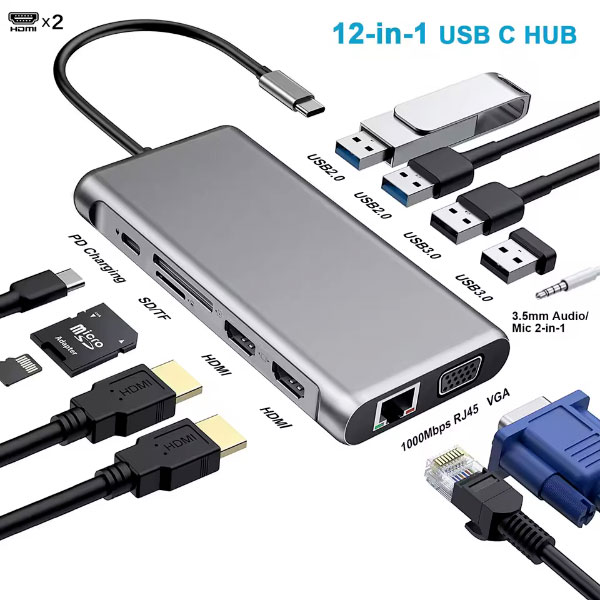 R SCAR RS-TCHD12IN1 USB Type-C 12 en 1 – Convertisseur
