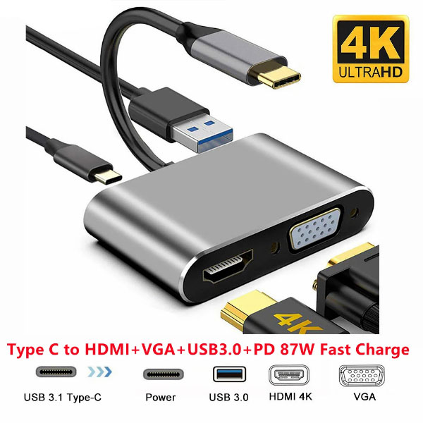 R SCAR RS-TCHDUSB4IN1 USB Type-C to Type-C – HDMI – VGA – USB3.0 Convertisseur