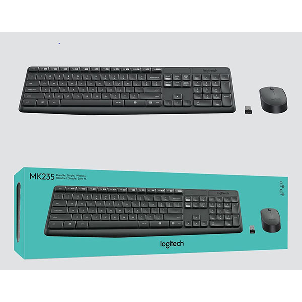 Logitech MK235 – Clavier et souris sans fil 2.4 GHz / Portée 10 m / Résistant aux éclaboussures