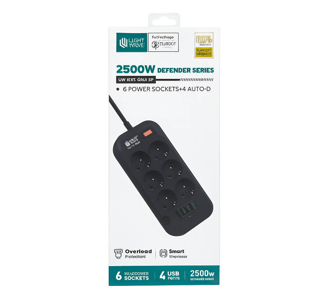LW EXT‑64U‑2P – 6 prises universelles + câble 3 m avec protection intégrée