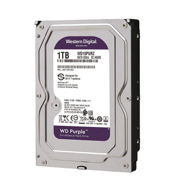 Disque dur interne WD Purple 1 To – Surveillance 24/7, 5400 RPM, SATA III, cache 64 Mo